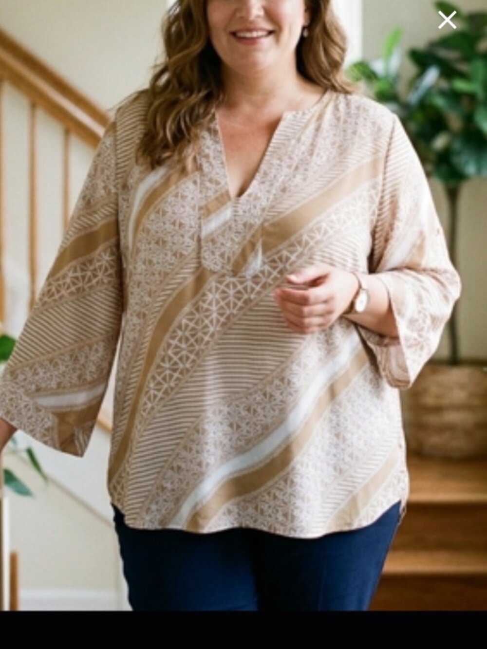 Romans Geometric and Striped Mix pattern in Relaxed Fit Blouse Size 26W